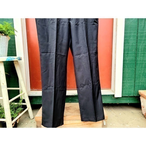 Calvin Klein Black Stripe Slim Fit Hipped Seam Pockets, Men's Wool Dress‎ Pants - Picture 4 of 7